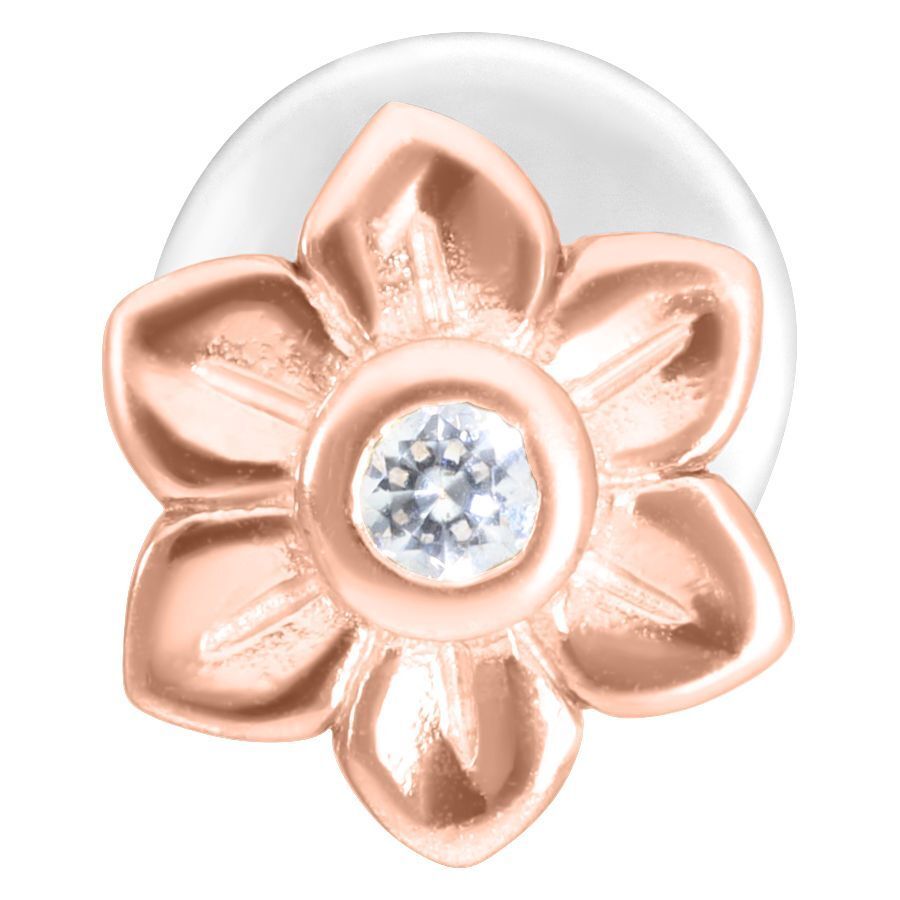 Flower Push-Fit Labret en oro rosa con piedra cristalina sobre fondo blanco