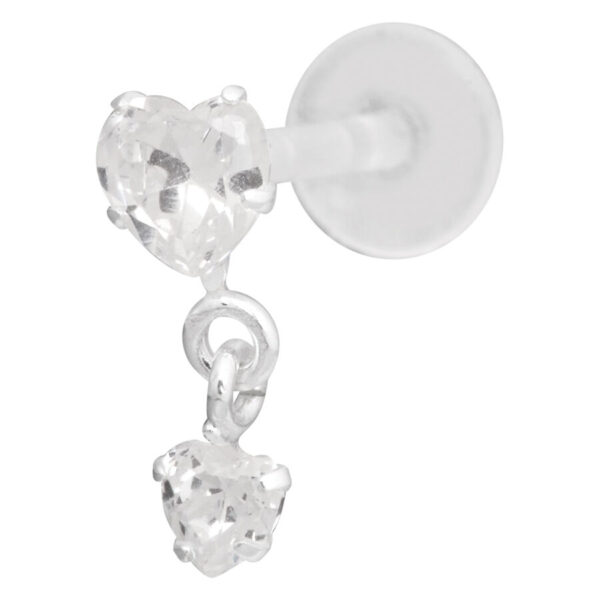 Labret con cristal en forma de corazón y Push Fit sobre fondo blanco