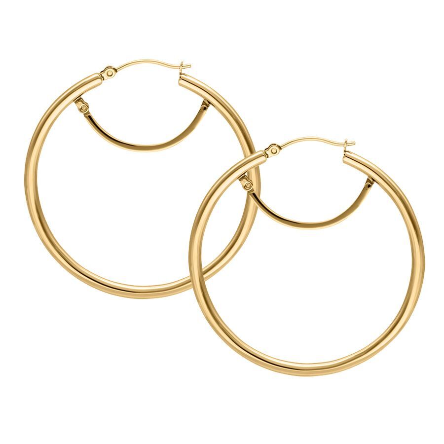 Aros básicos dorados de cierre plegable 45 MM Par de aros dorados con cierre plegable sobre fondo blanco