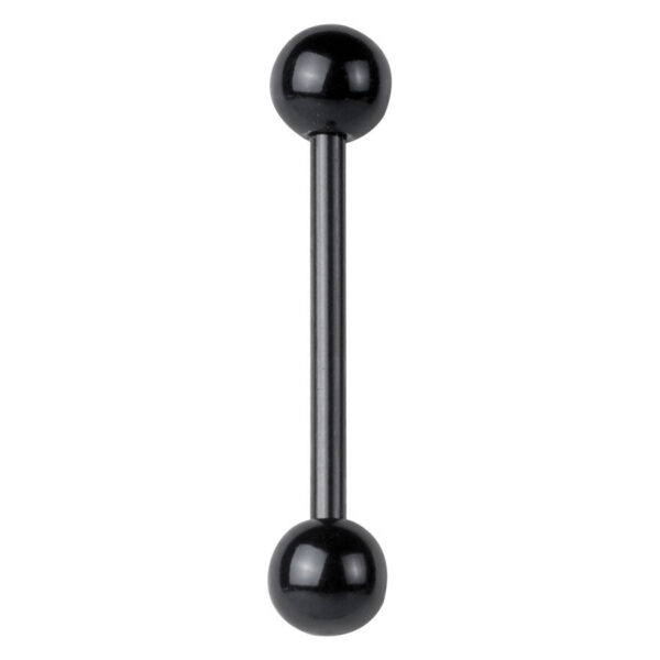 Piercing Barbell negro con dos bolas sobre fondo blanco