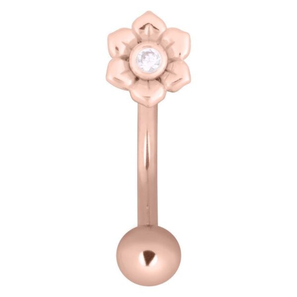 Bananabell micro de oro rosa con adorno de cristal en forma de flor sobre fondo blanco