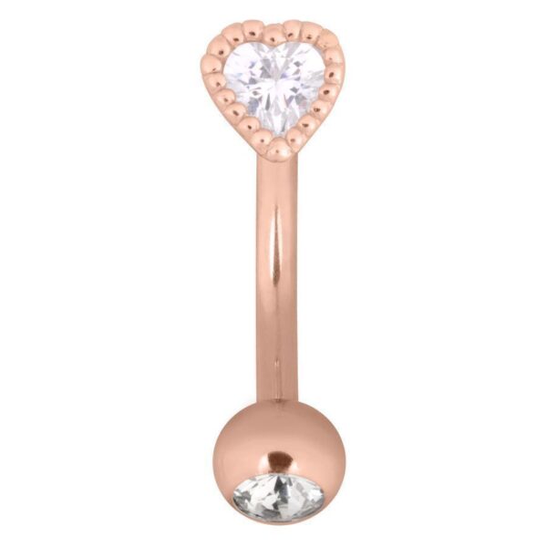 Bananabell de roségold con cristal en forma de corazón y bola, grosor de 1,6mm