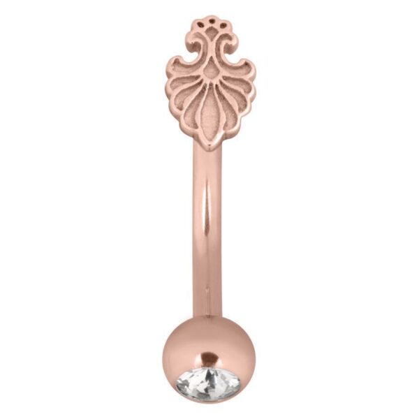 Micro Bananabell rosado con diseño barroco y piedra cristalina sobre fondo blanco