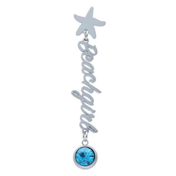 Pendiente de plata con inscripción Beachgirl y cristal azul aguamarina