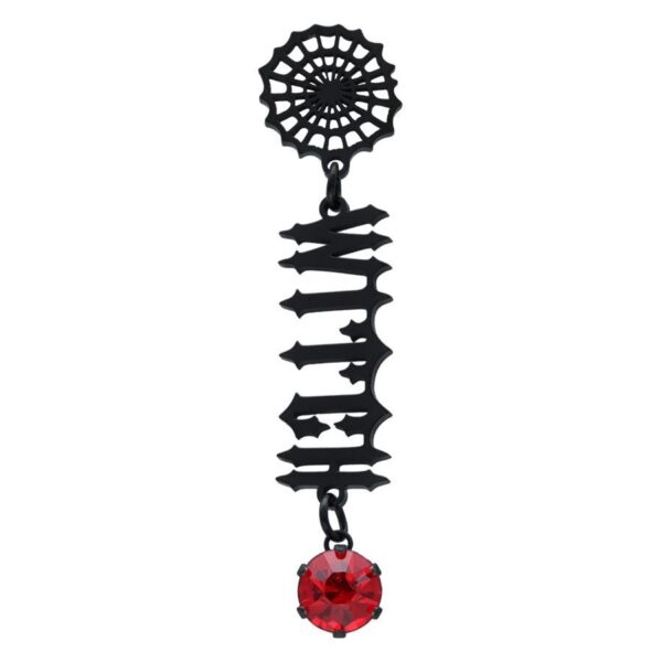 Pendientes negros de acero quirúrgico con cristal rojo sobre fondo blanco