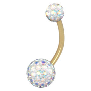 Piercing de ombligo dorado con cristales Aurora Boreale, 8mm de longitud