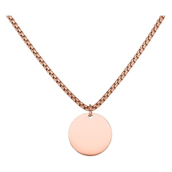 Collar de oro rosa con colgante grabable sobre fondo blanco