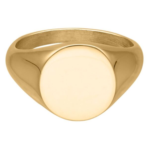 Anillo dorado grabable de acero quirúrgico, 17,0 mm, sobre fondo blanco