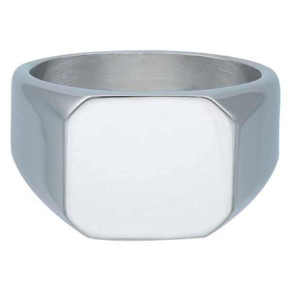 Anillo básico de acero quirúrgico 316L plateado sobre fondo blanco