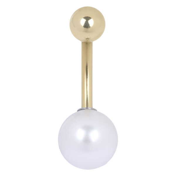 Banana Bell dorado de titanio con bola de perla blanca sobre fondo blanco