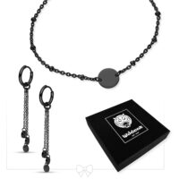 Conjunto de collar y pendientes negros de acero quirúrgico con embalaje Wildcat