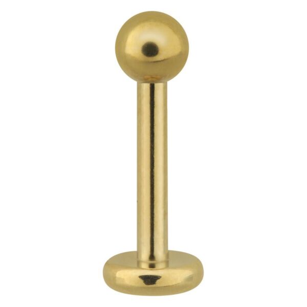 Labret de acero inoxidable dorado con bola sobre fondo blanco