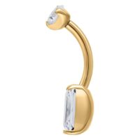 Banana Bell de Cristal Cuadrado Dorado con Cristal Banana Bell dorado con cristal cuadrado y barra curvada sobre fondo blanco