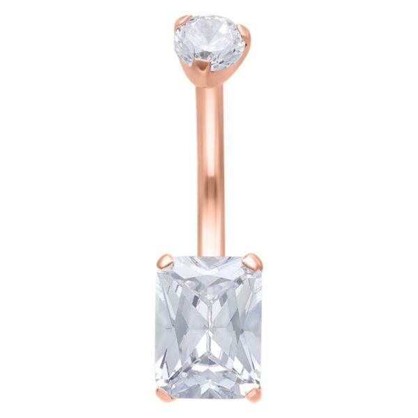 Piercing de ombligo en oro rosa con cristal cuadrado claro