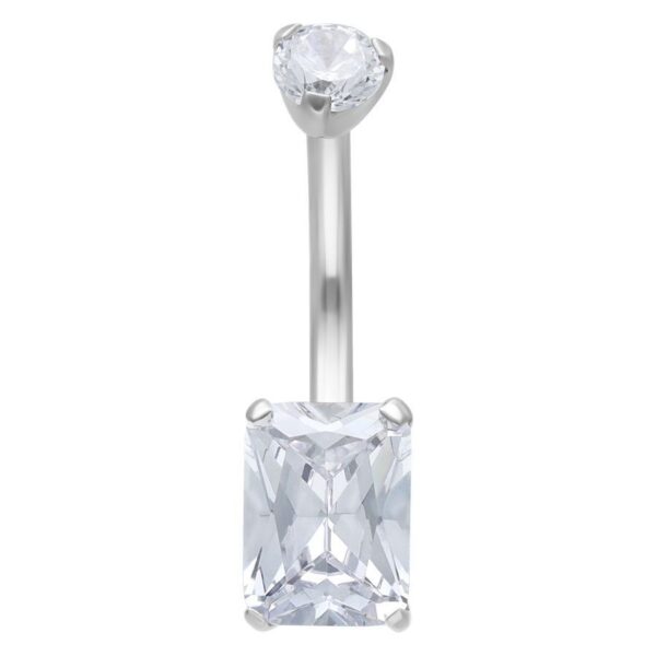 Piercing de ombligo de titanio plateado con cristal cuadrado claro