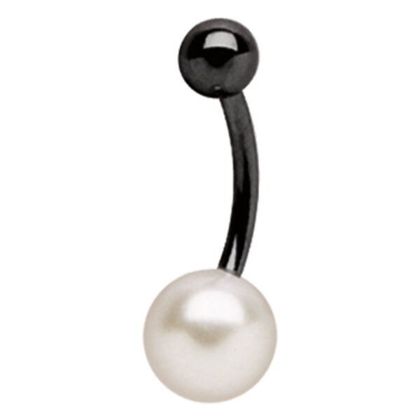 Banana Bell de titanio negro con perla blanca sobre fondo blanco