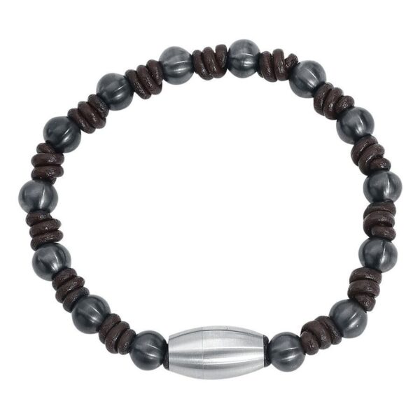 Pulsera Knot de nylon marrón y acero quirúrgico gris sobre fondo blanco