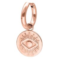 Roségoldene Ohrringe mit eingraviertem Auge auf weißem Hintergrund