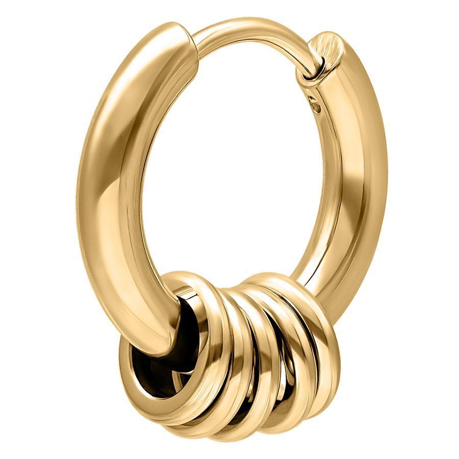 Aro de acero quirúrgico dorado con cinco anillos sobre fondo blanco