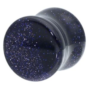 Plug azul oscuro con partículas brillantes sobre fondo blanco