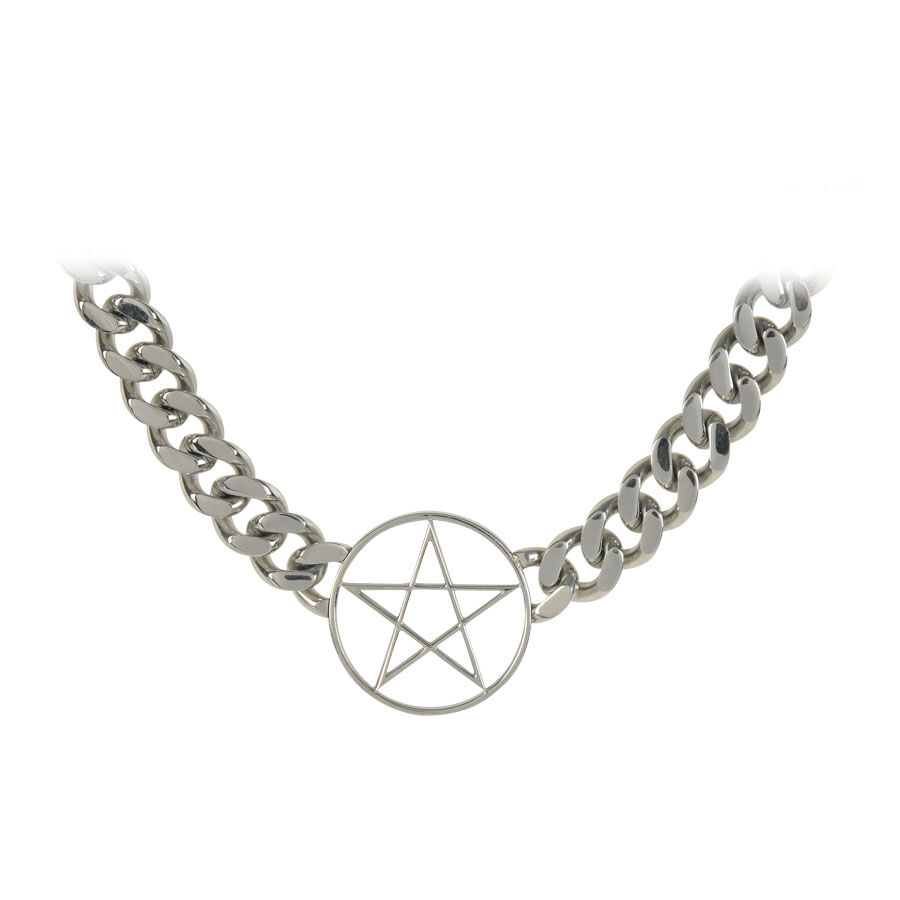 Collar unisex con colgante de pentagrama plateado y cadena de eslabones