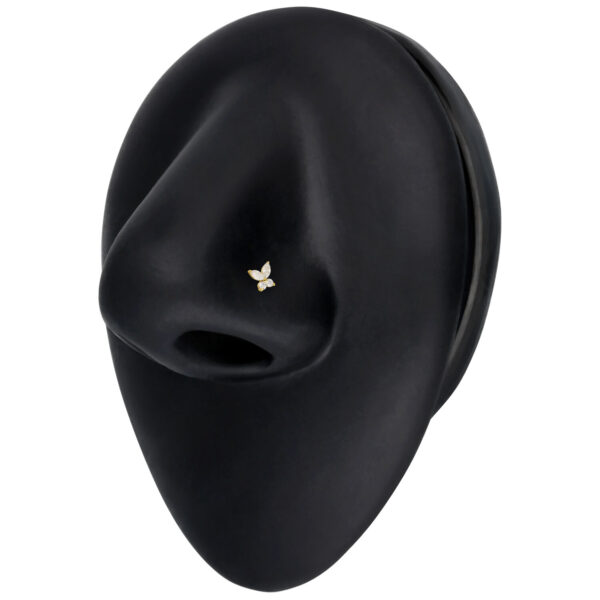 Nostril en Oro 14K con diseño de mariposa sobre fondo negro
