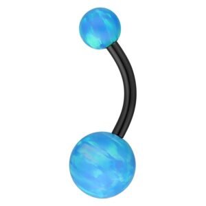 Bauchnabel Bananabell mit hellblauem Opal und schwarzem Titanstab