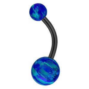 Dunkelblaues Opal Bananabell Piercing, 8 mm Länge, auf weißem Hintergrund