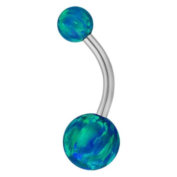 Piercing de ombligo con doble ópalo sintético en azul marino, 8 mm