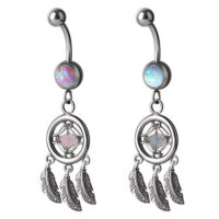 Dreamcatcher Opal Bananabell en Plata Bananabell plateado con opal verde menta y rosa y diseño de atrapasueños