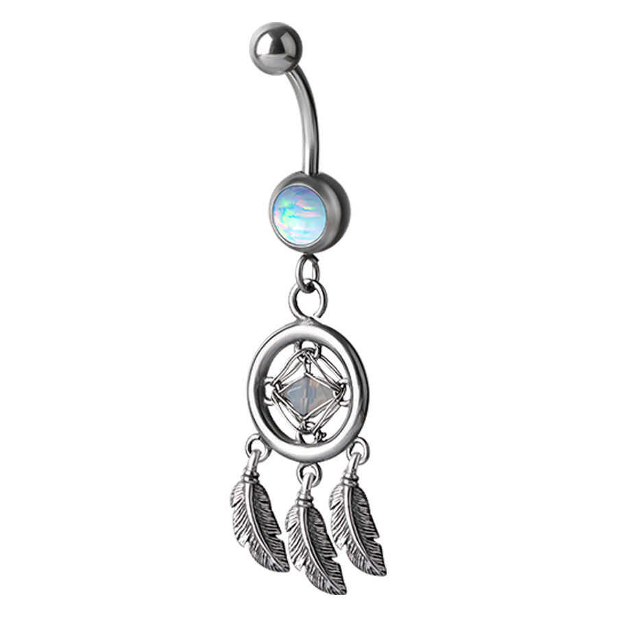 Dreamcatcher Opal Bananabell en Verde Menta Bananabell plateado con ópalo sintético verde menta y diseño de atrapasueños