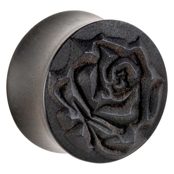 Motivo de rosa en plug de madera oscura para piercing de oído, Wildcat