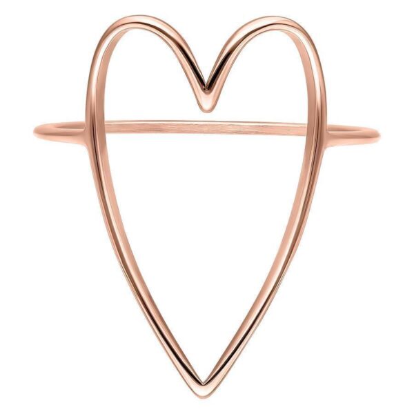Anillo en forma de corazón de oro rosa, tamaño 17mm, sobre fondo blanco