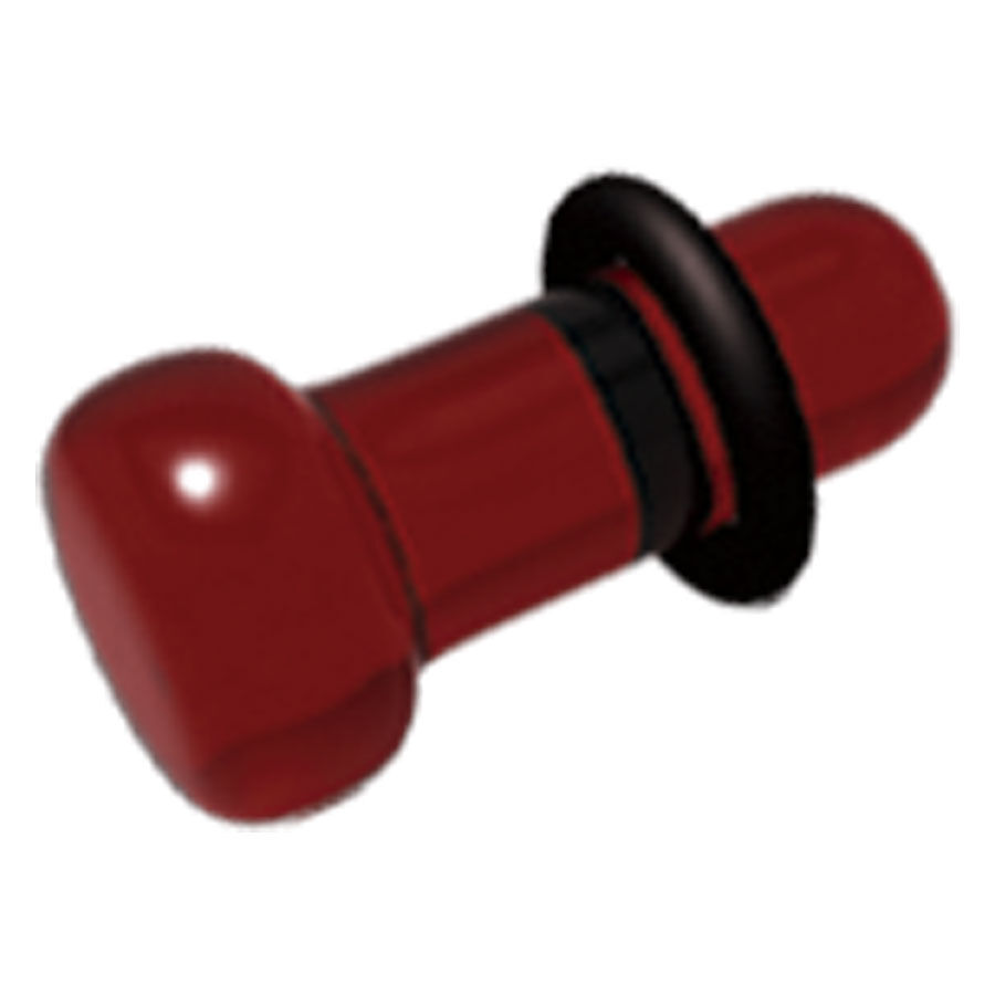 Plug de vidrio rojo con borde negro sobre fondo blanco