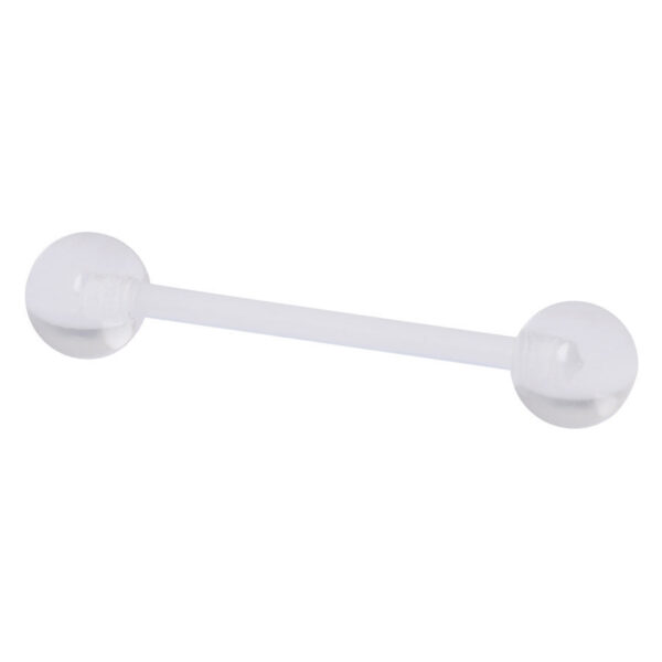 Barra transparente con dos bolas de PTFE sobre fondo blanco