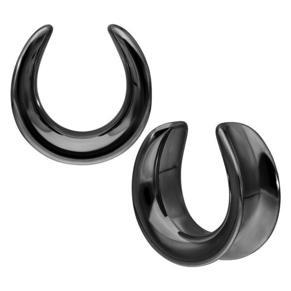 Ear Saddles negras de acero quirúrgico 316L, tamaño 30,0 mm, sobre fondo blanco