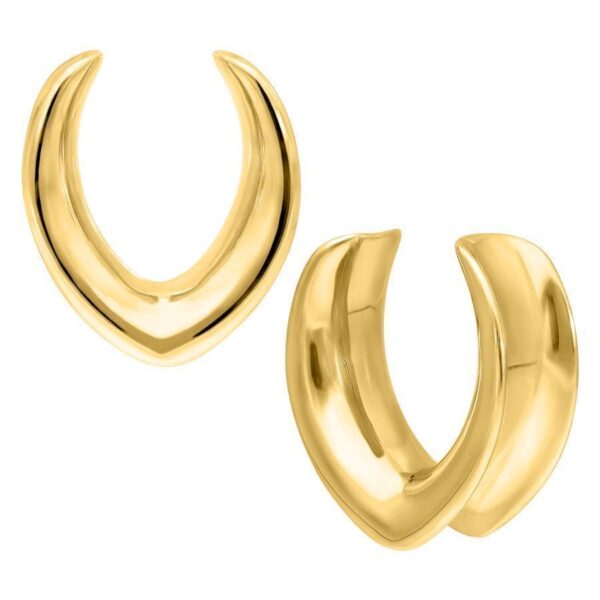 Dos saddles ovalados de oro para orejas de acero quirúrgico, tamaño 30 mm