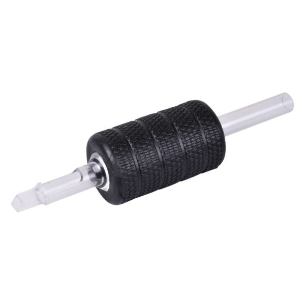 Mango de goma Soft Riffle negro con 17 agujas sobre fondo blanco