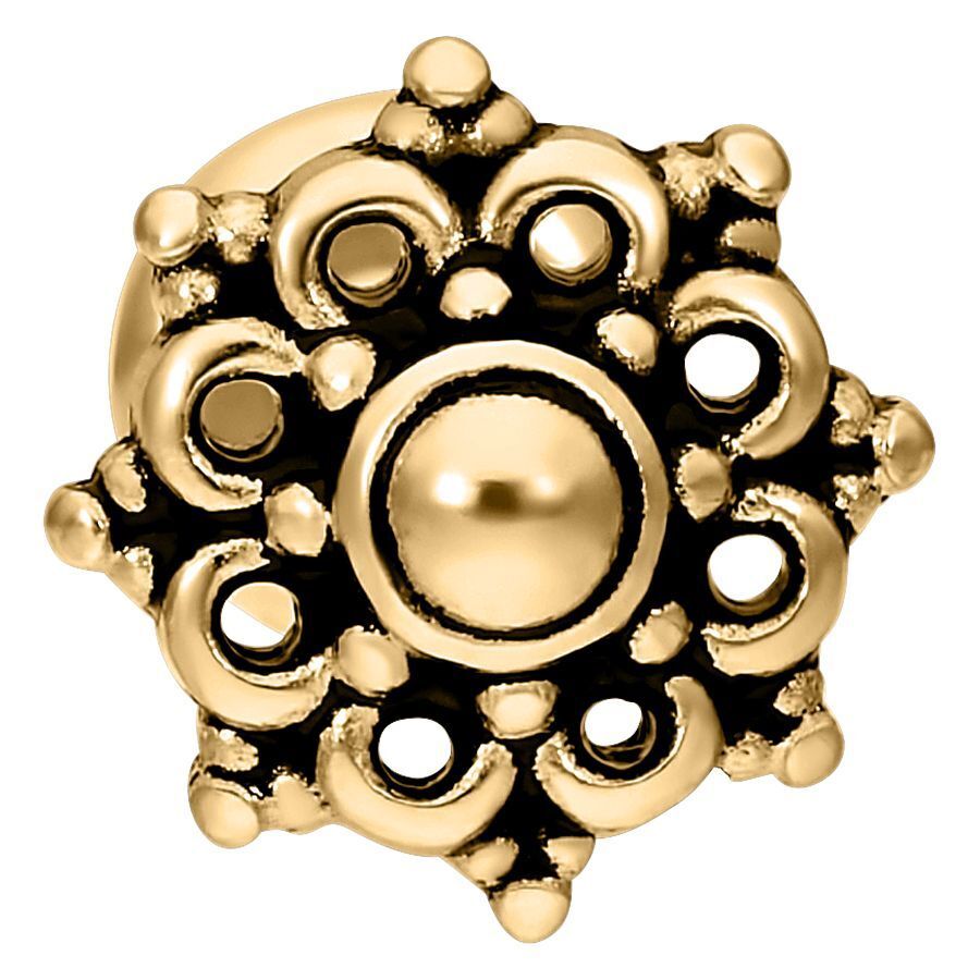 Mandala Labret dorado de acero quirúrgico 316L sobre fondo blanco