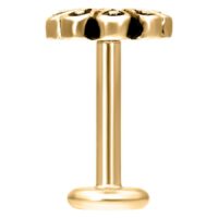 Piercing Blossom Labret dorado con rosca interna sobre fondo blanco
