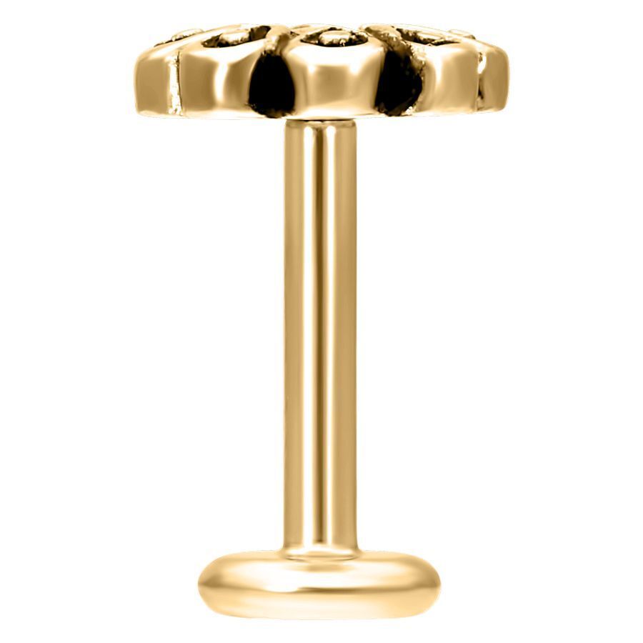 Piercing Blossom Labret dorado con rosca interna sobre fondo blanco