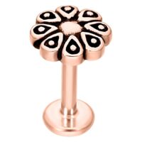 Blossom Labret en oro rosa con diseño floral sobre fondo blanco