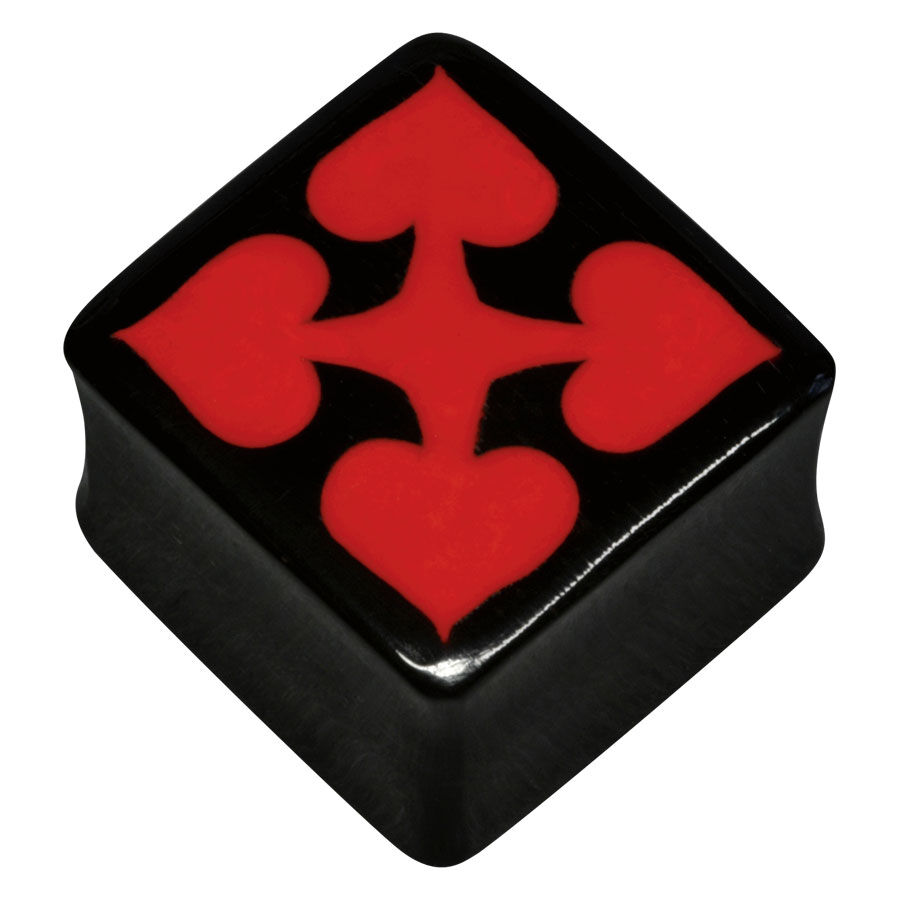 Plug cuadrado negro con formas de corazón rojas de cuerno