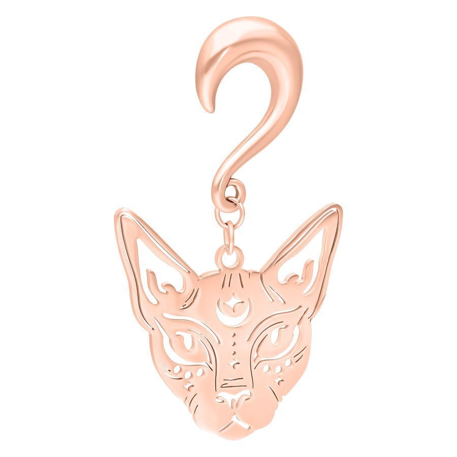 Peso para oreja Sphynx rosado oro de acero quirúrgico 316L sobre fondo blanco