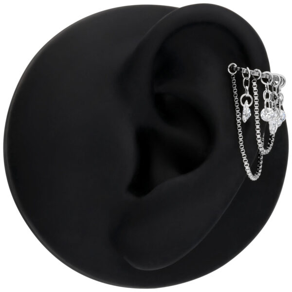 Clicker plateado con piedras cristalinas en modelo de oreja negra