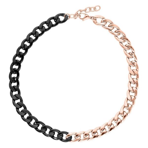 Chunky cadena de acero quirúrgico 316L, mitad en oro rosa, mitad en negro