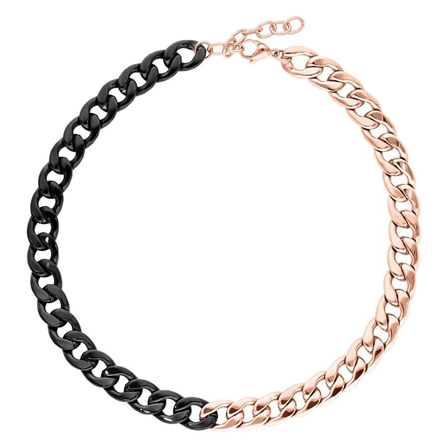 Chunky cadena de acero quirúrgico 316L, mitad en oro rosa, mitad en negro