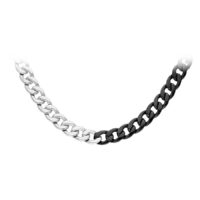 Collar Chunky de acero quirúrgico en plata y negro, 50 cm de largo