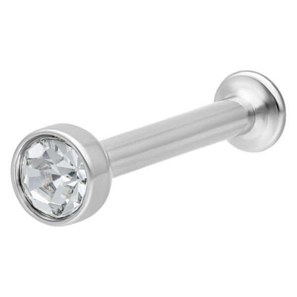 Labret de titan plateado con cristal claro sobre fondo blanco