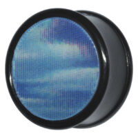 Plug redondo de PMMA con diseño de nubes azules y borde negro